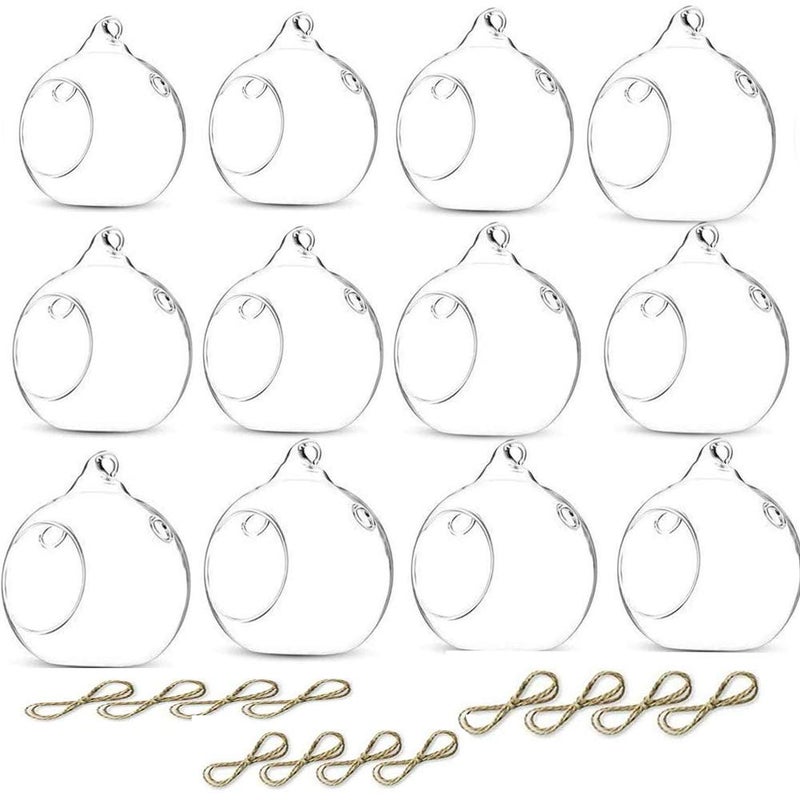 LANLONG 12 Pcs 3.15"/ 8cm Hanging Candle Holder Glass Globes for Candles, Air Plant Holders Terrarium Hanging Tea Lights Candle Holder Home Wedding Party Tree Decoration - Image 1